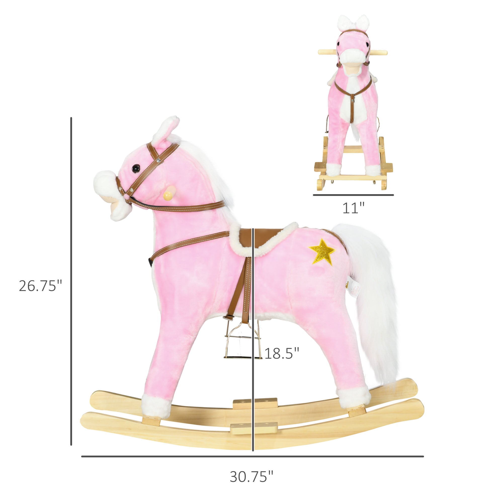 Rocking Horse Toddler Ride On Horse with Sound Saddle, Pink