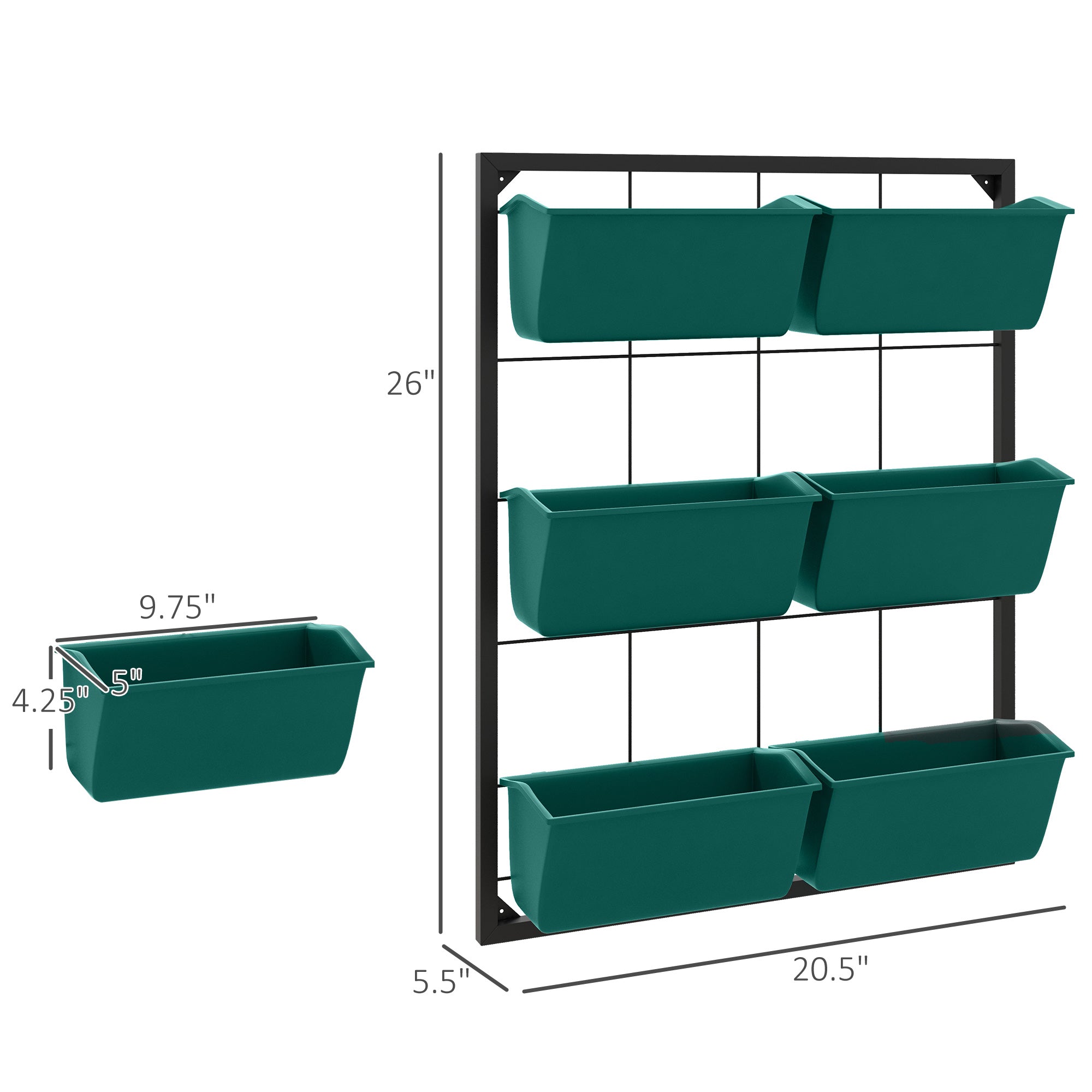 3-Tier Hanging Planter with 6 Pots for Indoor and Outdoor Use, Wall Planter, Self Draining & Wall Mounted, Green