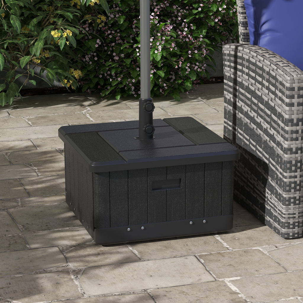 3-in-1 Outdoor Umbrella Base with Wheels and Handles, End Table, Flower Box Planter with Hole, 175 lbs. Capacity, Black