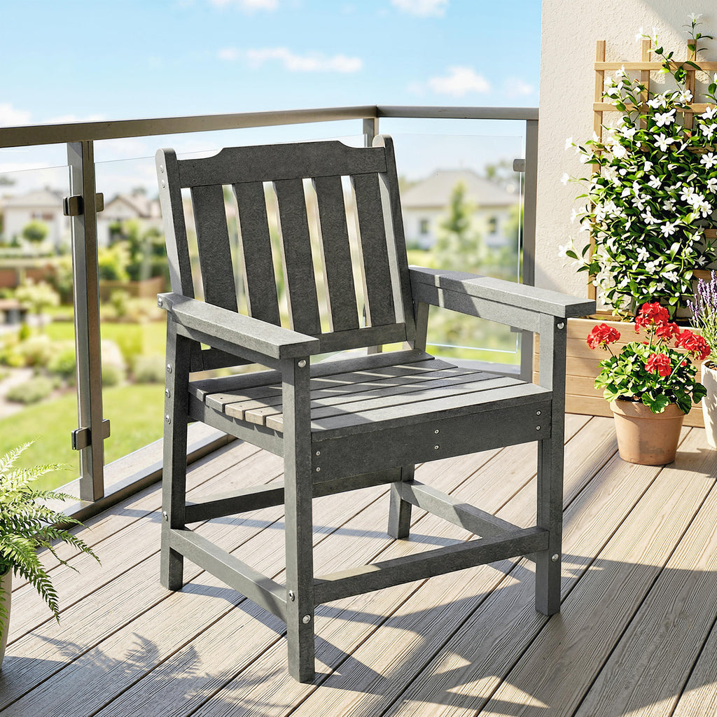 All-Weather Patio Chair, HDPE Patio Dining Chair, Heavy Duty Wood-Like Outdoor Furniture for Garden, Backyard, Deck, Porch, Lawn, Gray