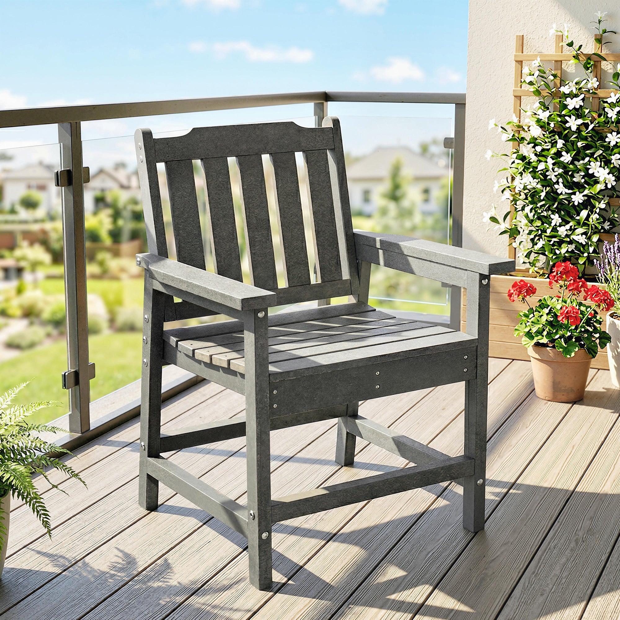 All-Weather Patio Chair, HDPE Patio Dining Chair, Heavy Duty Wood-Like Outdoor Furniture for Garden, Backyard, Deck, Porch, Lawn, Gray
