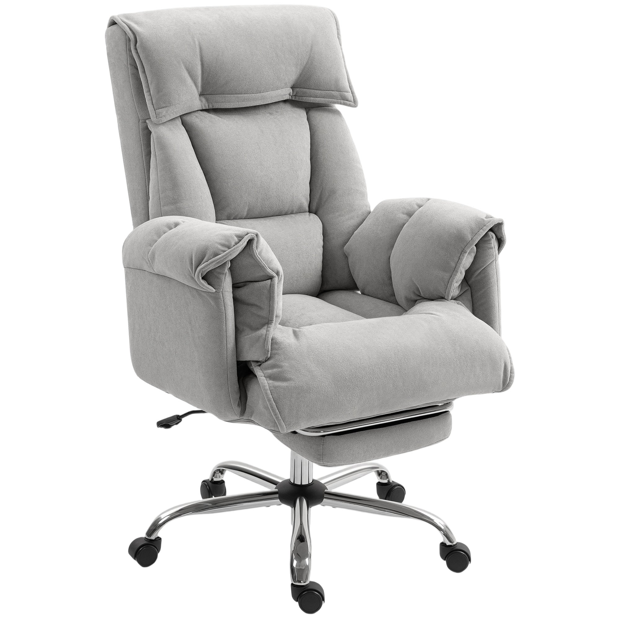 High Back Office Chair, Reclining Desk Chair with Footrest, High Resilience Foam, Rolling Wheels, Light Taupe Gray