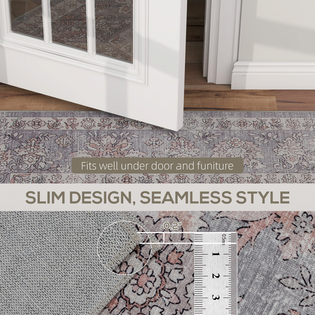 Machine Washable Area Rug 5x7, Non-Slip Traditional Flower Print Floor Carpet for Living Room, Bedroom, Grey and Brown