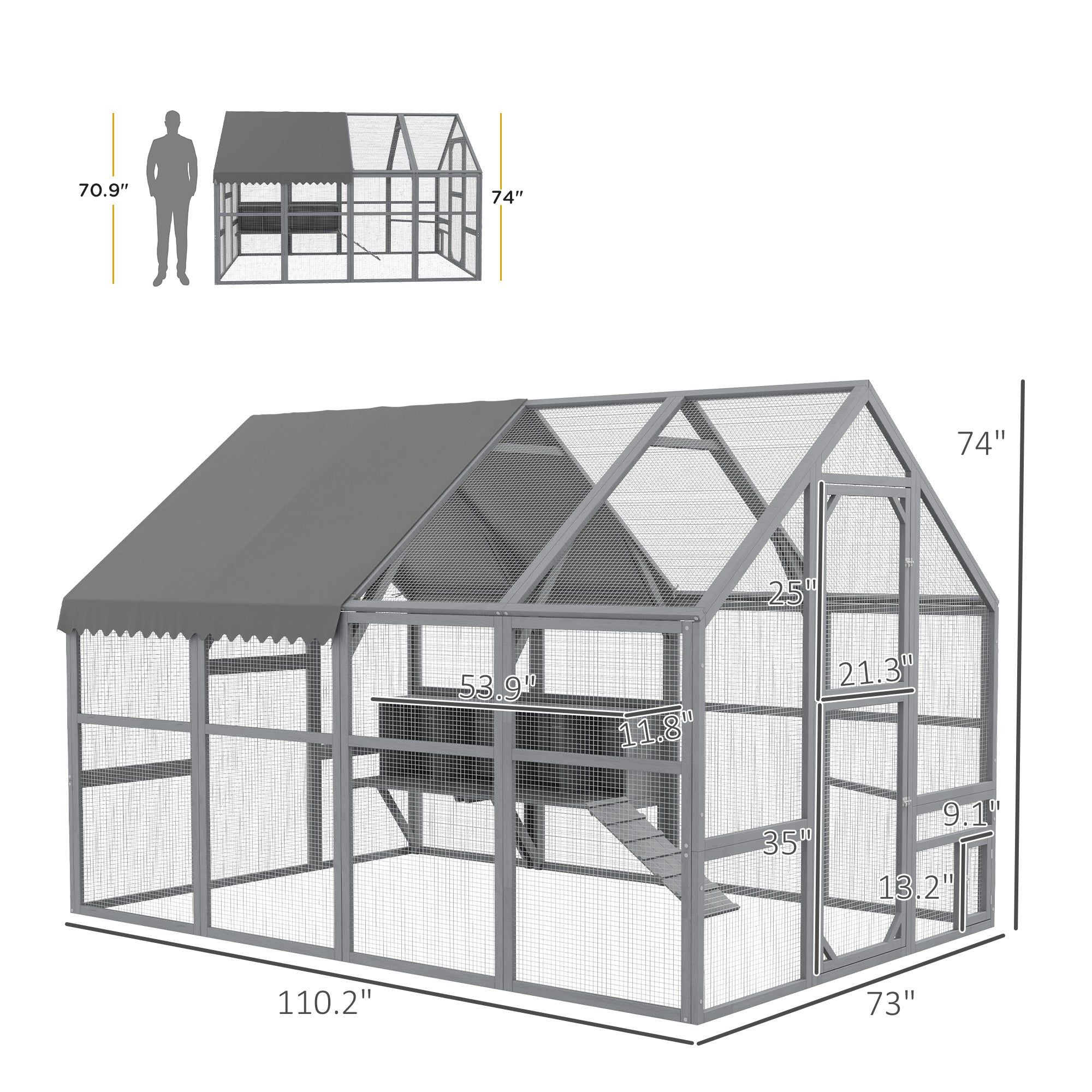 9' x 6' x 6' Large Chicken Coop with Nesting Box, Water-Resistant and Anti-UV Cover for 8-12 Chickens, Gray