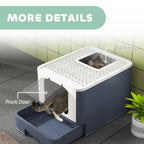 Cat Litter Box with Lid, Scoop, Front Entry, and Top Exit for Large Cats, White