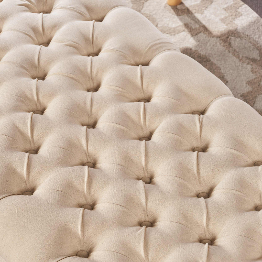 Storage Ottoman with Birch Legs, Hand-Tufted Fabric, 50" L x 20.5" W x 18.25" H, Spot Clean, Beige