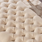 Storage Ottoman with Birch Legs, Hand-Tufted Fabric, 50" L x 20.5" W x 18.25" H, Spot Clean, Beige