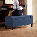 Upholstered Storage Ottoman Bench, Button Tufted Ottoman with Hidden Storage, Lift Top for Living Room, Dark Blue