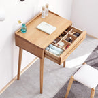 Compact Makeup Vanity Table with Storage Drawer, Assembled Nightstand with Desktop for Bedroom, 23.5″ L x 15.5″ W x 30.5″ H, Oak