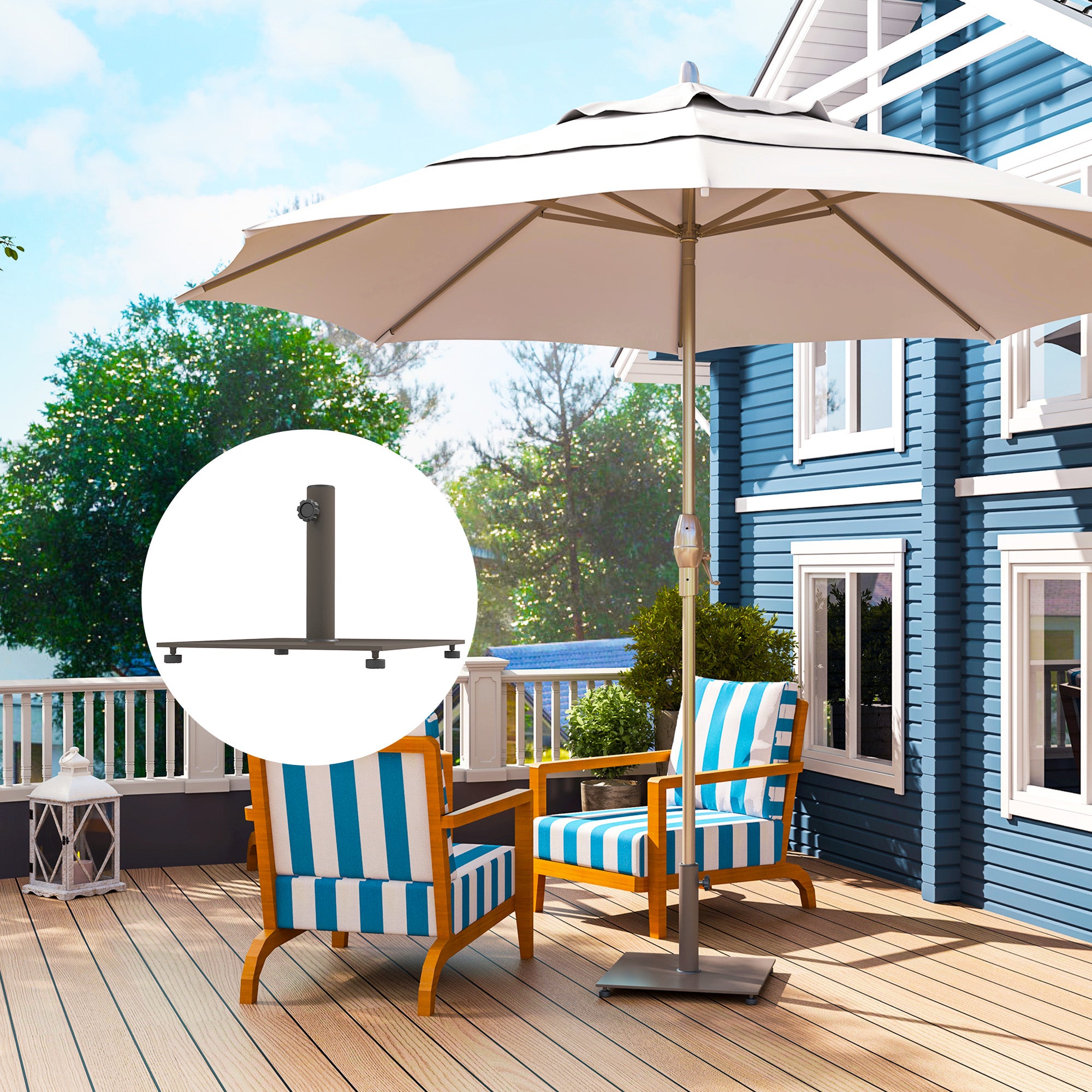 Square Patio Umbrella Base, 29 lbs Metal Umbrella Stand Base with Adjustable Foot Pads, Heavy Duty Patio Umbrella Holder for 1.5"/1.9" Umbrella Poles for Outdoor, Lawn, Poolside, Brown