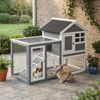 Indoor Rabbit Enclosure, 48" Weatherproof Wooden Rabbit Hutch, with Slanted Asphalt Roof & Fun Outdoor Run for Bunnies & Ferrets - Gray