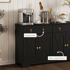 Kitchen Storage Sideboard, Farmhouse Buffet Cabinet with Barn Style Doors, Drawers, Adjustable Shelves, Black