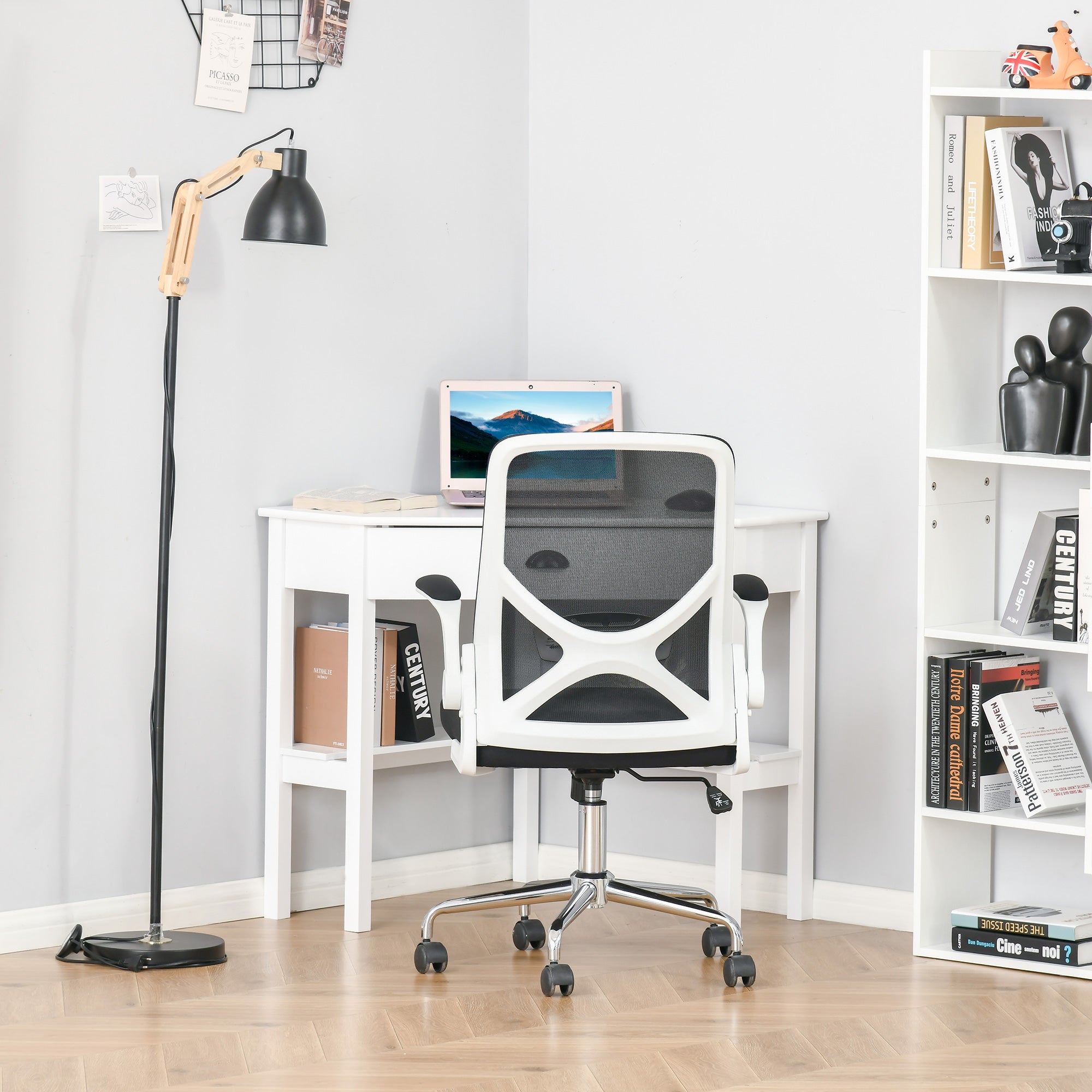 Corner Desk, Triangle Computer Desk with Drawer and Storage Shelves for Small Spaces, Home Office Workstation for Living Room, or Bedroom, White