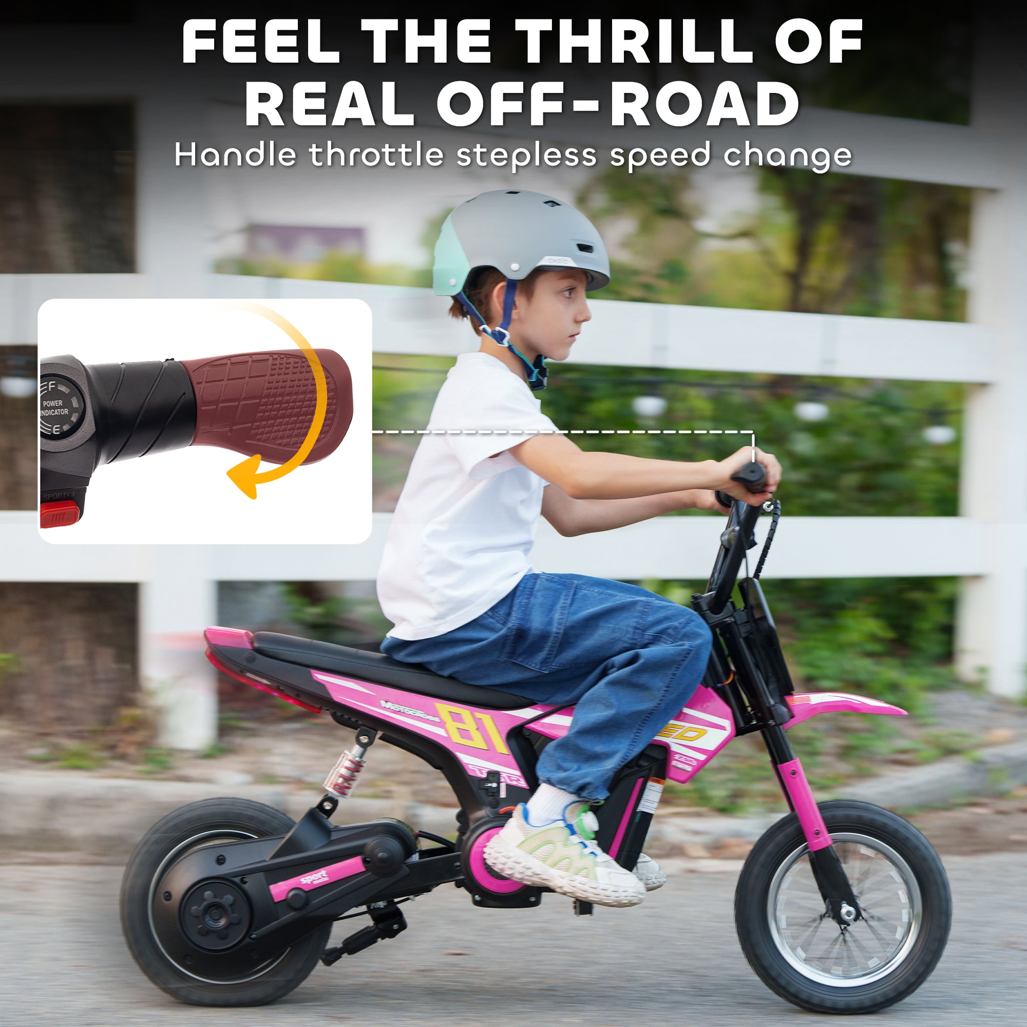 24V Kids Motorcycle, Electric Dirt Bike with 250W Motor, Up to 9.9 MPH, 12" Inflatable Tires and Rear Suspension, Pink