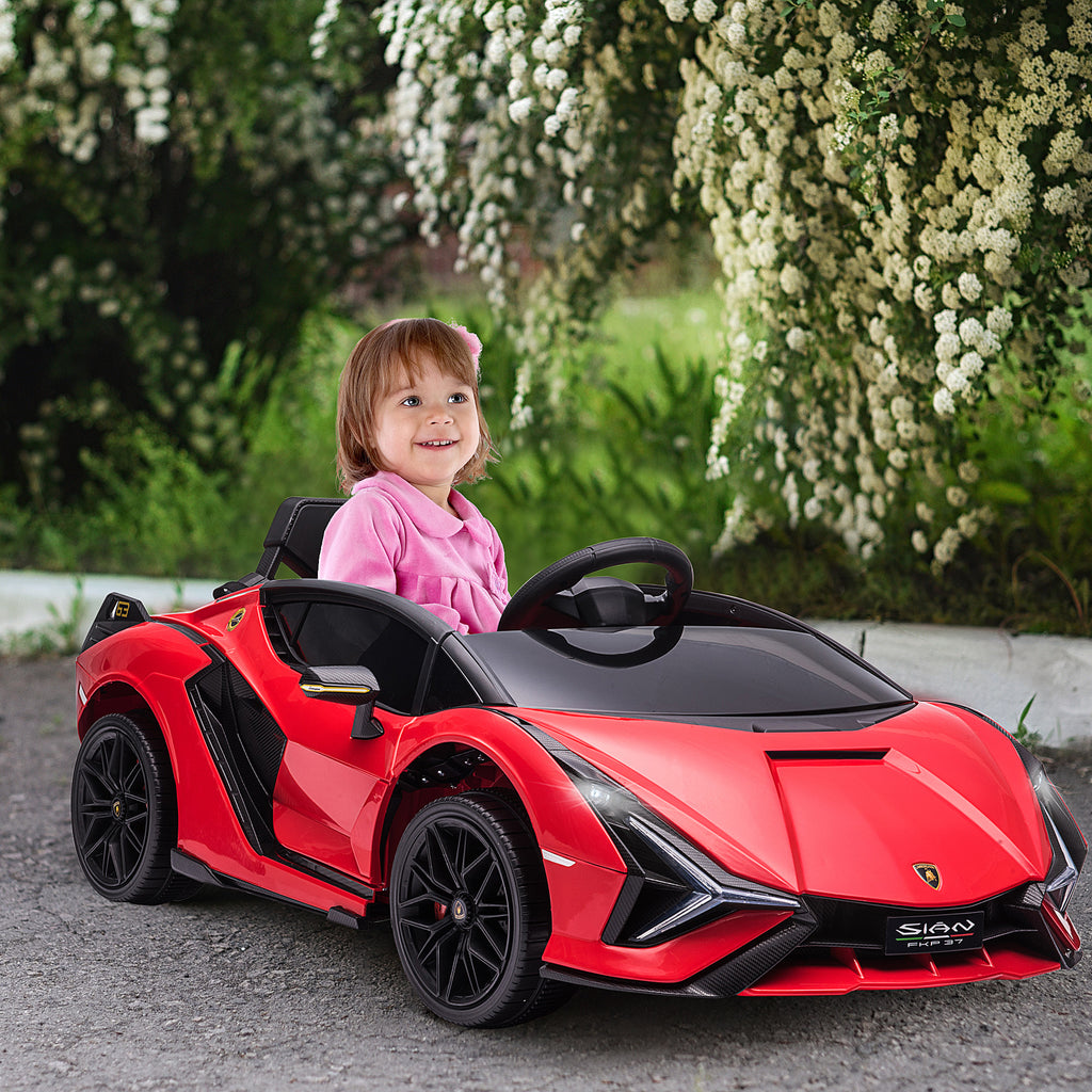 12V SIAN Licensed Electric Car for kids with Remote Control, Horn, Music, & Headlights, Red