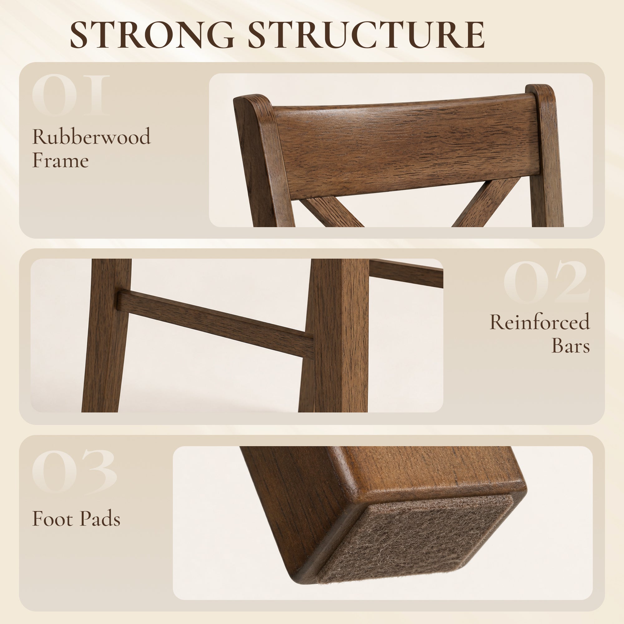 Dining Chairs Set of 2, Upholstered Kitchen Chairs with Rubberwood Frame, Padded Seat and X-Back, Walnut