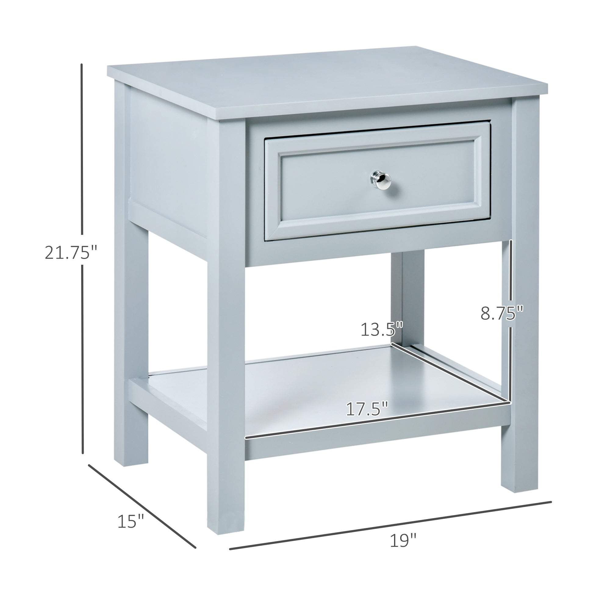 Sofa Side Table, Accent End Table with Storage Drawer and Bottom Shelf for Living Room,Gray