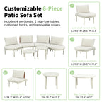 6-Piece Half Moon Patio Set with 2 Nesting Table for Backyard, Modular Wicker Sectional Sofa with Cushion, 34.5'' L x 25.5'' W x 12.5'' H, Beige