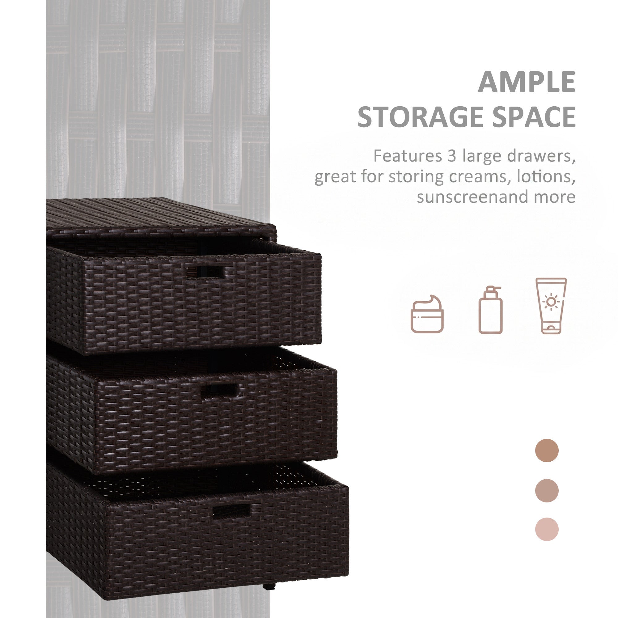 Patio PE Rattan Storage Cabinet, Wicker Pool Cabinet Organizer, Outdoor Towel Rack for Pool with 3 Drawers, Brown