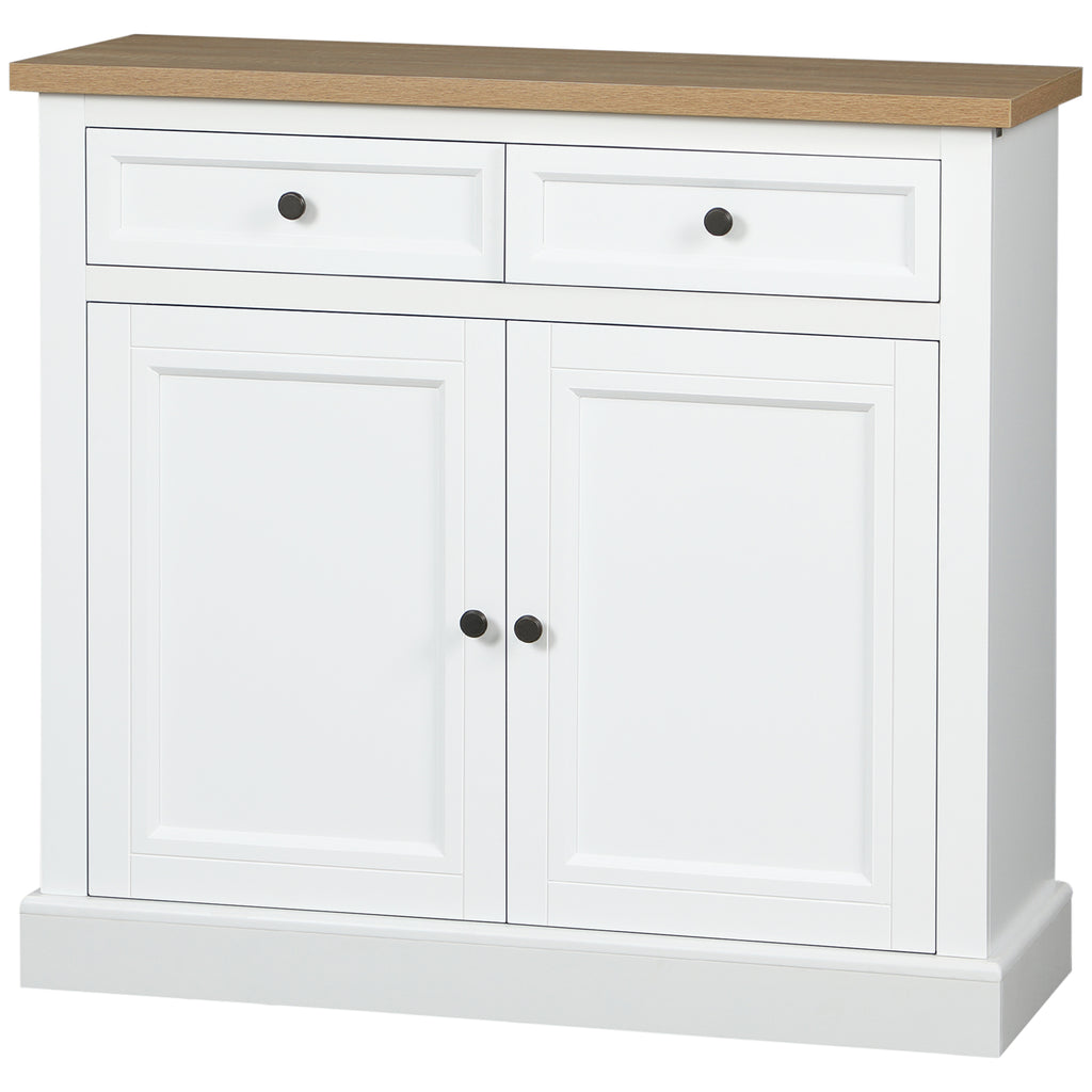 Sideboard Buffet Cabinet, Coffee Bar Cabinet with 2 Drawers and Double Door Cupboard for Kitchen, Living Room, Entryway, White