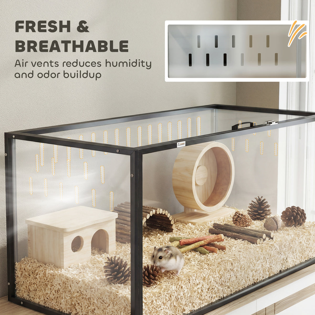 Large Acrylic Hamster Cage, Chewproof Guinea Pig Cage with Openable Top, for Hedgehog, Dwarf Hamster, Rat