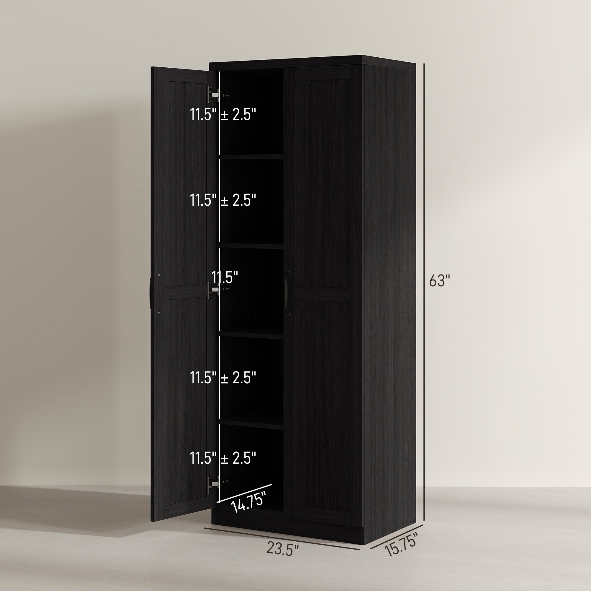 63" 2-Door Kitchen Pantry, Freestanding Cabinet with 2 Adjustable Shelves for Dining Room, Cinnamon Black Wood Grain
