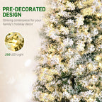 6ft Pre-Lit Snow-Flocked Slim Douglas Fir Artificial Christmas Tree with Realistic Branches, 250 LED Lights and 462 Tips