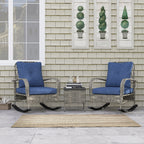 3 Piece Wicker Patio Furniture Set, Outdoor PE Rattan Rocking Chairs with Coffee Table, Cushions for Porch, Gray