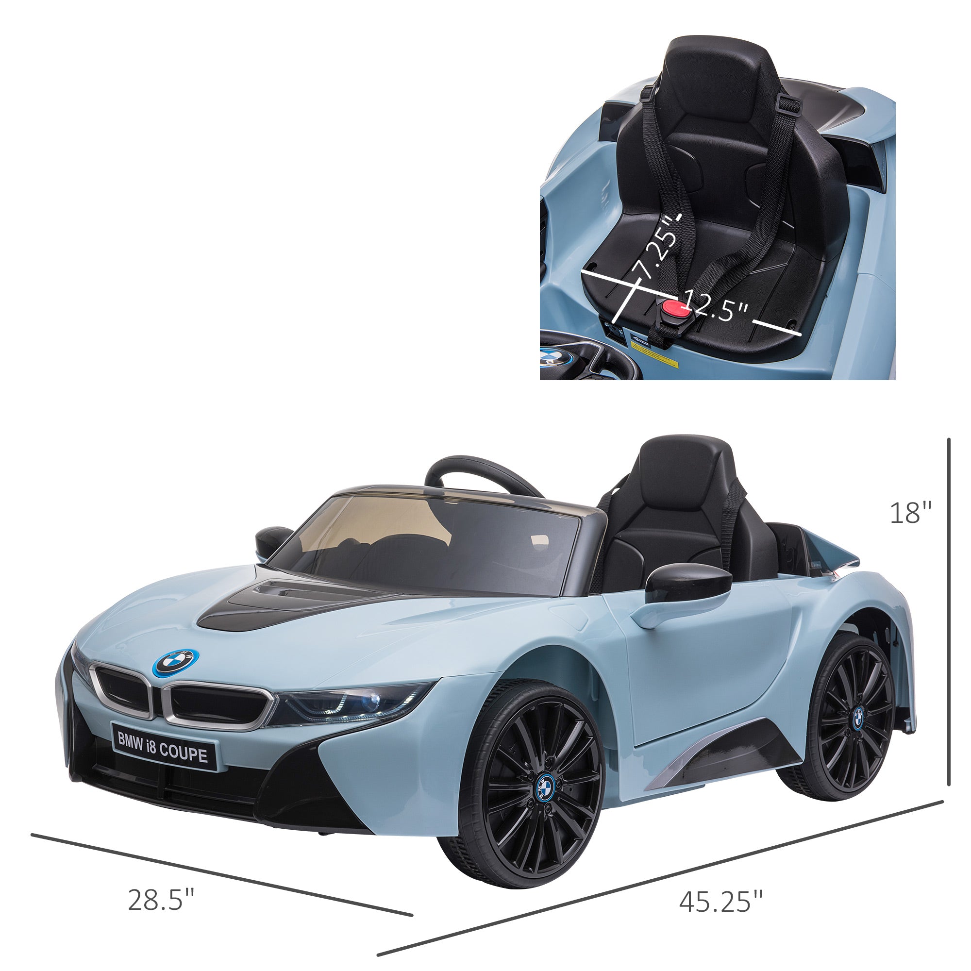 Licensed I8 Coupe 6V Electric Car, Kids Ride-On Car, Battery Powered Toy with Remote Control Music Horn Lights Suspension for 37-96months Old, Blue