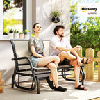 2-Person Outdoor Glider Bench, Patio Double Swing Rocking Chair Loveseat w/Powder Coated Steel Frame for Backyard Garden Porch, Beige