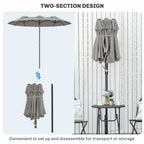 Double Sided Patio Umbrella, 9.7' Large Outdoor Market Umbrella with Push Button Tilt and Crank, 3 Air Vents and 12 Ribs, for Garden, Deck, Pool, Gray