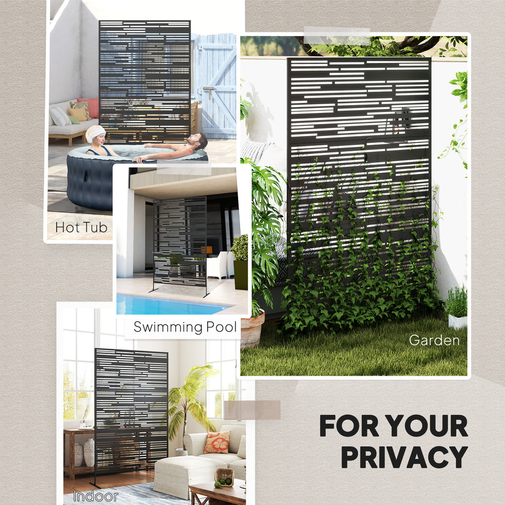 78" H x 48" W Metal Outdoor Privacy Screen, Freestanding Decorative Privacy Fence Screen for Balcony, Black