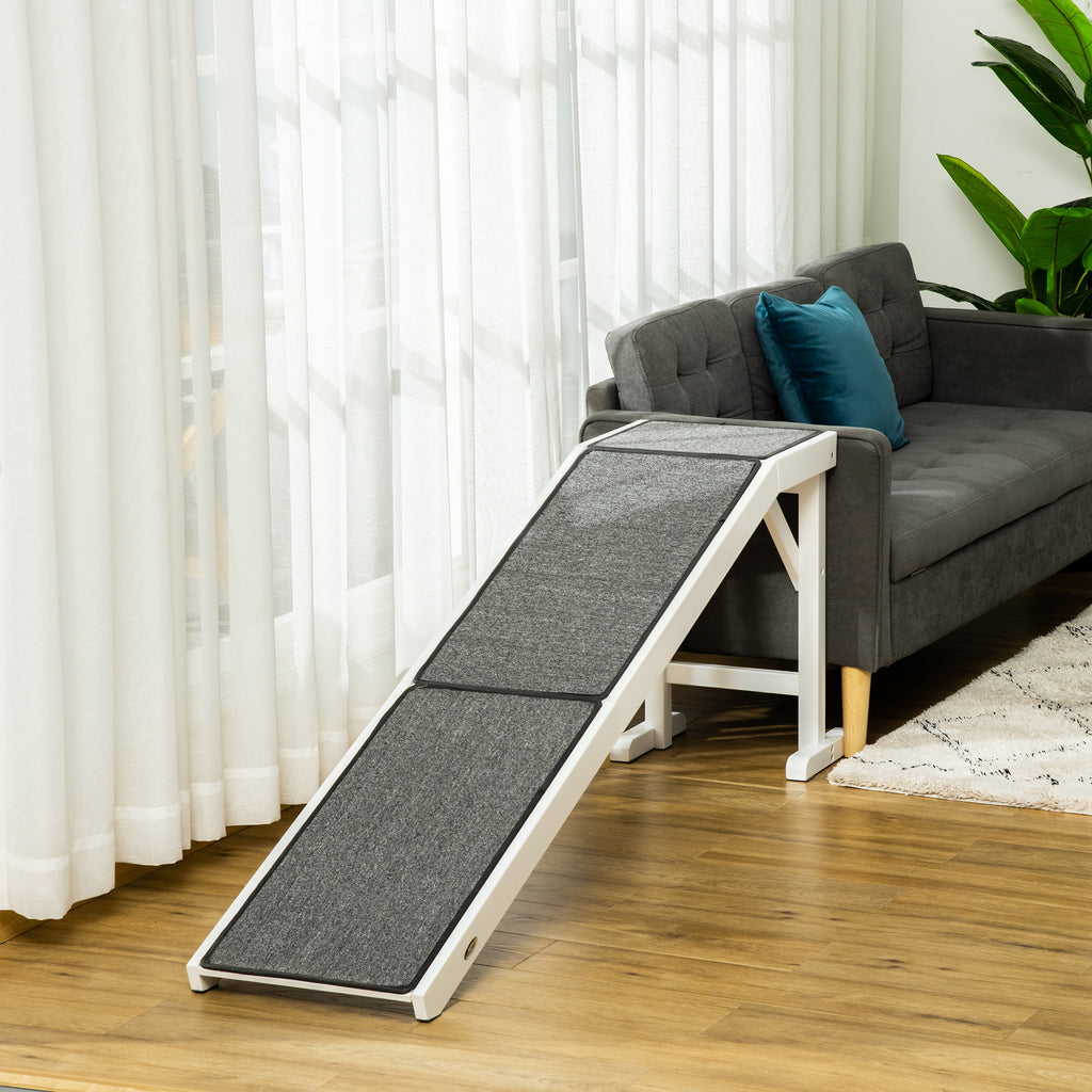 Dog Ramp Foldable with Non-slip Carpet Top Platform, Gray, White