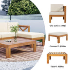 Casual Outdoor Sectional Sofa with Wood Frame & Cushions, Patio Seating Group for Backyard, 25.5" L x 25.5" W x 25.5" H, Beige