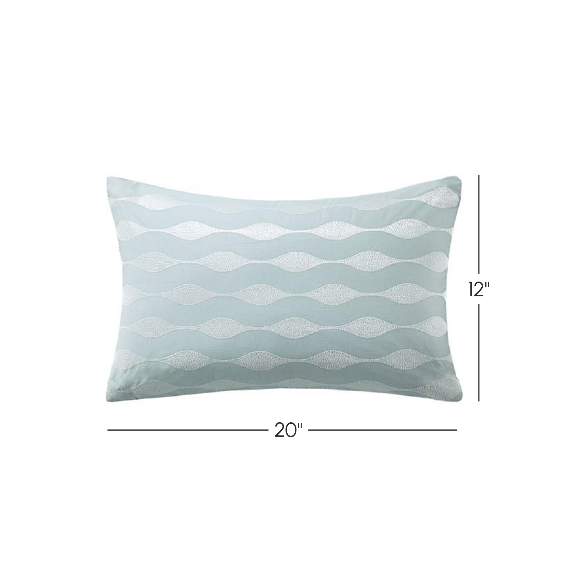100% Cotton Oblong Decorative Pillow with Wavy Embroidery, Hypoallergenic Polyester Fill, Perfect for Bedroom Decor, 20" L x 12" W x 5" H, Blue