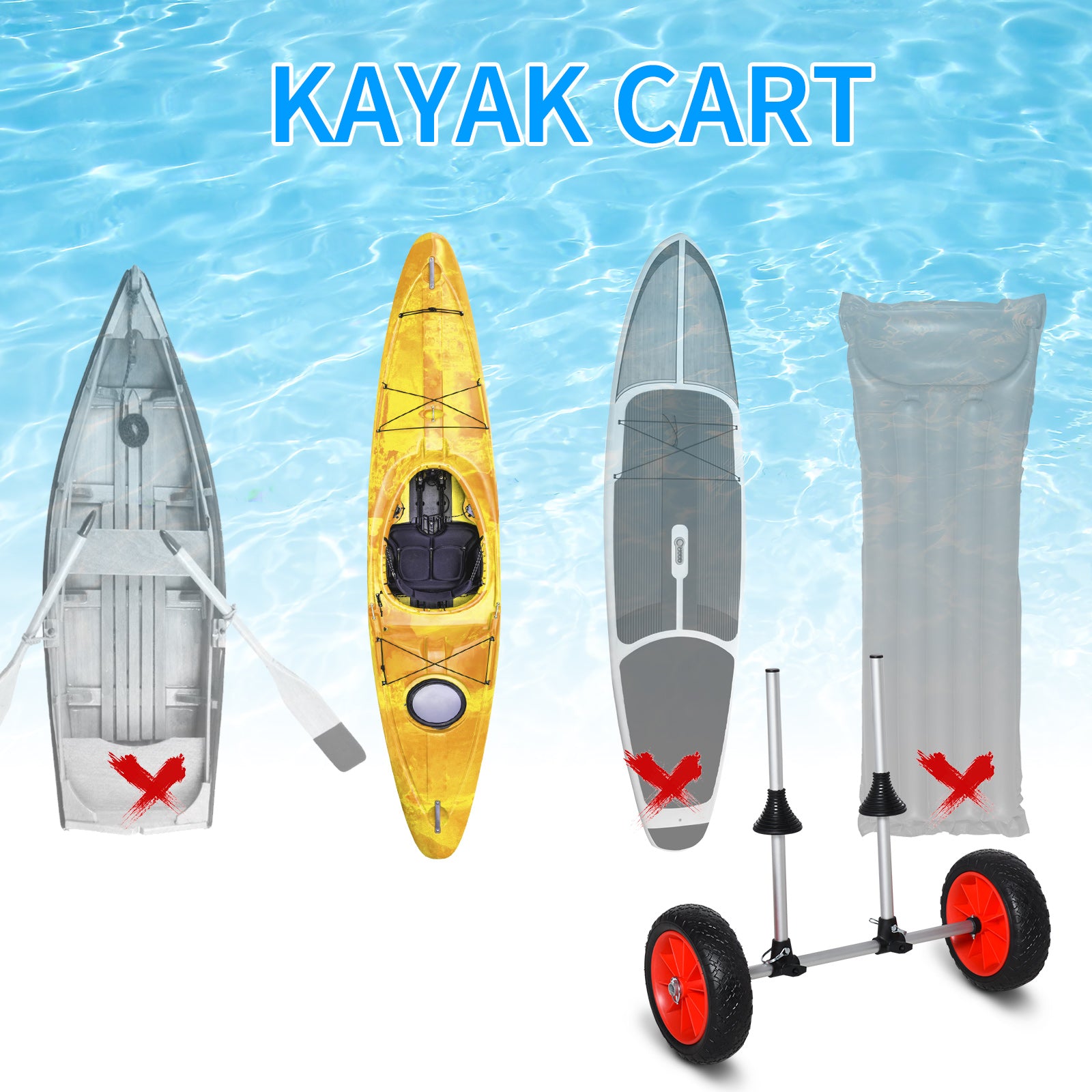 Kayak Cart, Trolley Trailer Kayak Wheels with Strong Aluminum Frame, Adjustable Width Crossbar, & Large Tires