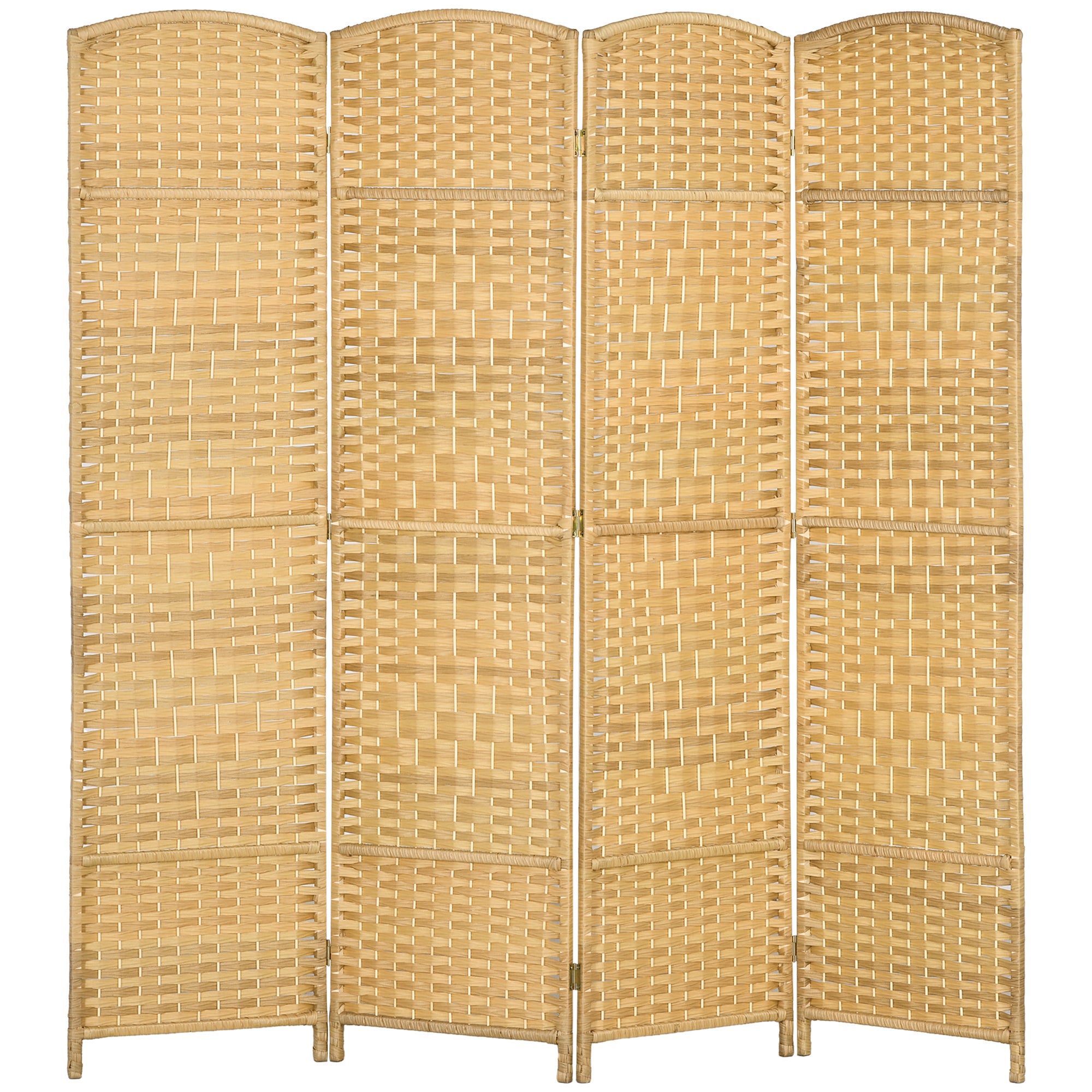 Folding Room Divider Screen 4 Panel 6' Tall Privacy Screen Freestanding Wood Partition for Home Office, Nature Wood