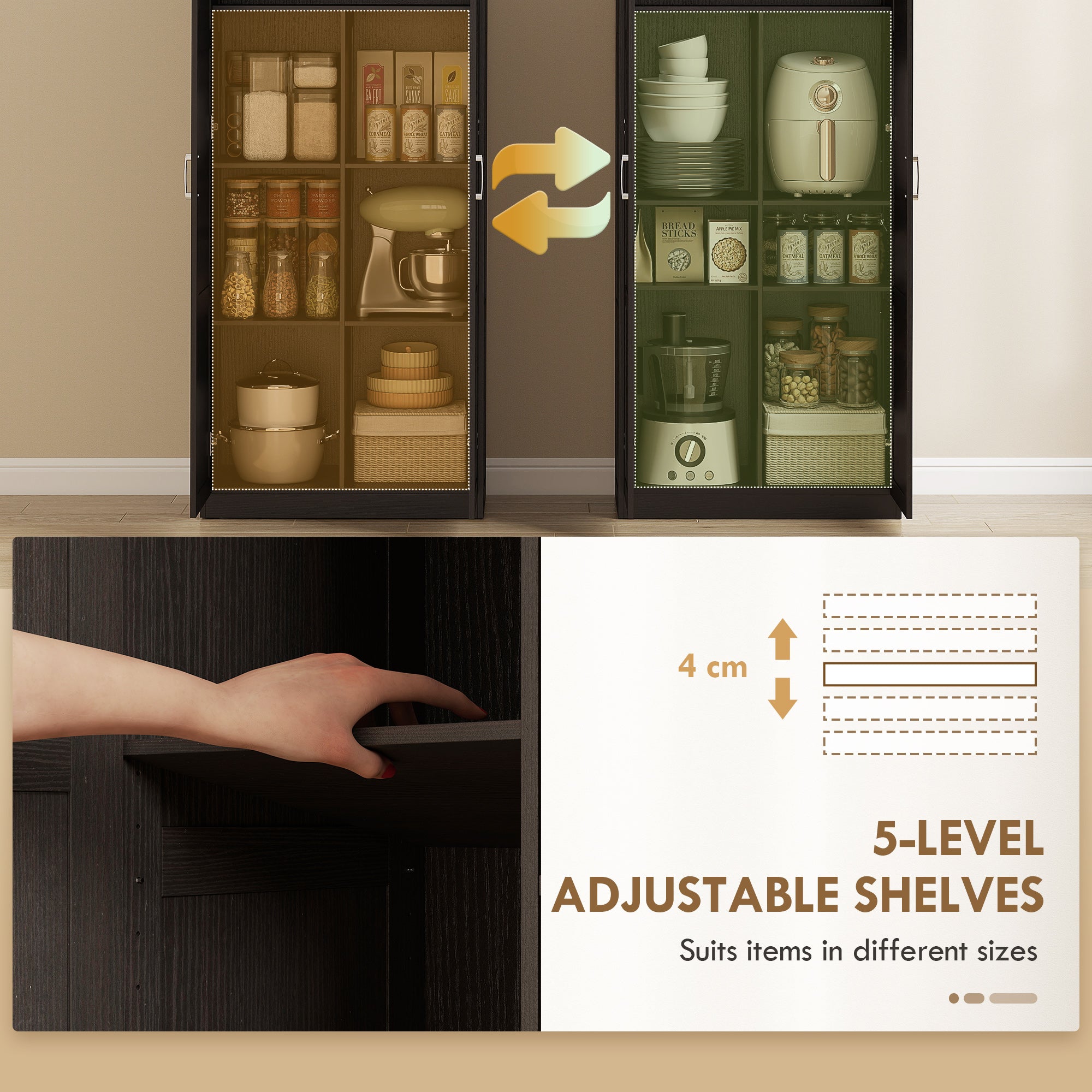 Farmhouse Pantry Cabinet, 71" Tall Kitchen Pantry Storage Cabinet with Soft-Close Hinges, Adjustable Shelves, Espresso