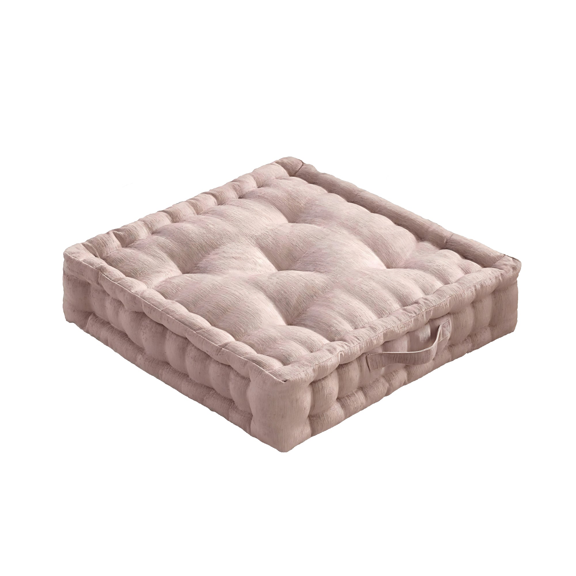 Textured Poly Chenille Square Floor Pillow Cushion with Hypoallergenic Polyester, Tufted Detailing, Scalloped Edge, 24" L x 24" W x 5" H, Blush
