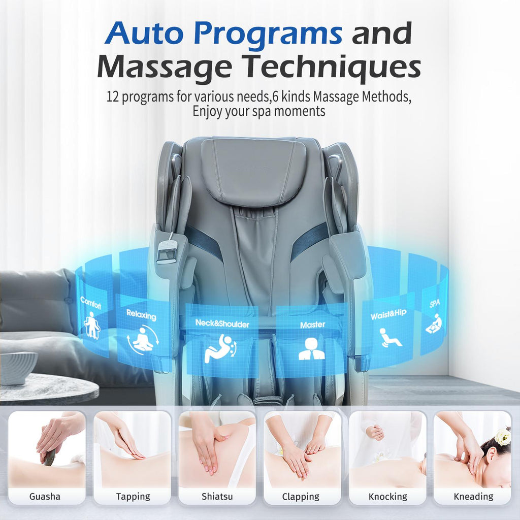 Zero Gravity Massage Chair with Back Heating, 3D Massage Rollers, AI Voice, App Control Dual SL Track Full Body Recliner, Gray