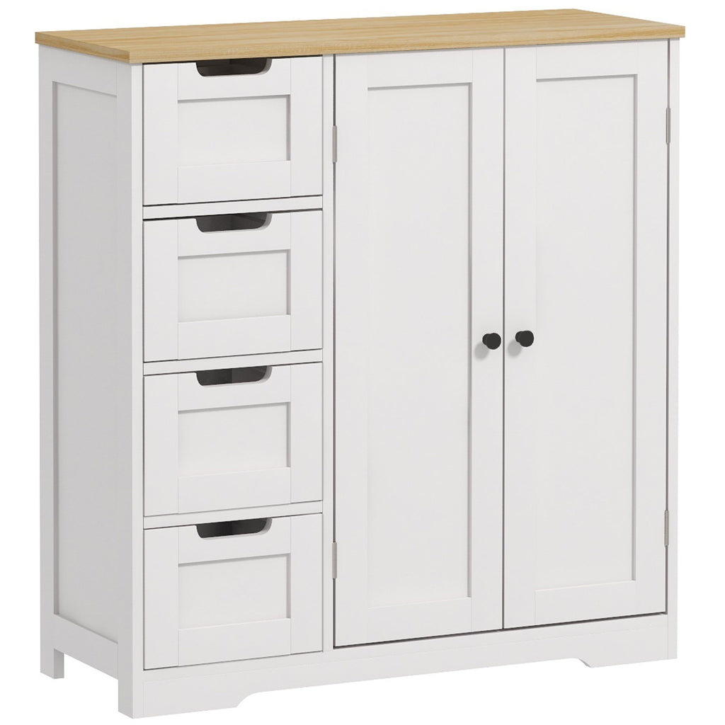 Freestanding Bathroom Floor Cabinet, Modern Bathroom Cabinet with Adjustable Shelf, 4 Drawers and 2 Doors, White