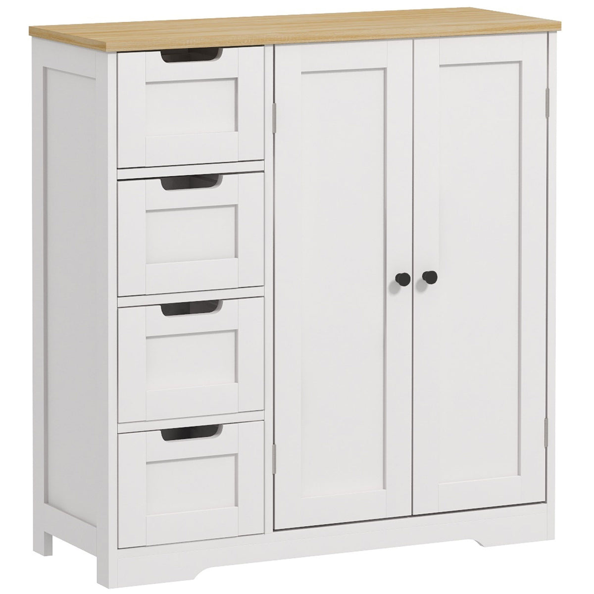 Freestanding Bathroom Floor Cabinet, Modern Bathroom Cabinet with Adjustable Shelf, 4 Drawers and 2 Doors, White