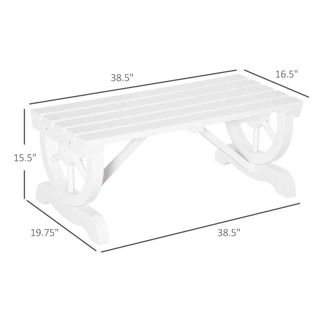 2-Person Wooden Garden Bench, Outdoor Wagon Wheel Porch Bench for Backyard Garden, Support 550 LBS, Rustic Country Style Patio Furniture, White