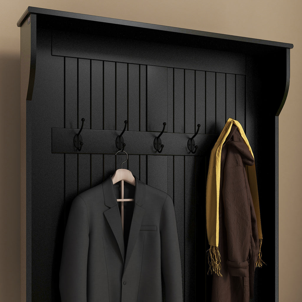 3-In-1 Entryway Bench with Coat Rack, Hall Tree with Bench and Shoe Storage, 5 Hooks for Hallway Black