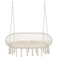 2-Person Hammock Chair Macrame Swing with Soft Cushion, Hanging Cotton Rope Chair for Indoor Outdoor Home Patio Backyard, White