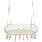 2-Person Hammock Chair Macrame Swing with Soft Cushion, Hanging Cotton Rope Chair for Indoor Outdoor Home Patio Backyard, White