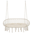2-Person Hammock Chair Macrame Swing with Soft Cushion, Hanging Cotton Rope Chair for Indoor Outdoor Home Patio Backyard, White