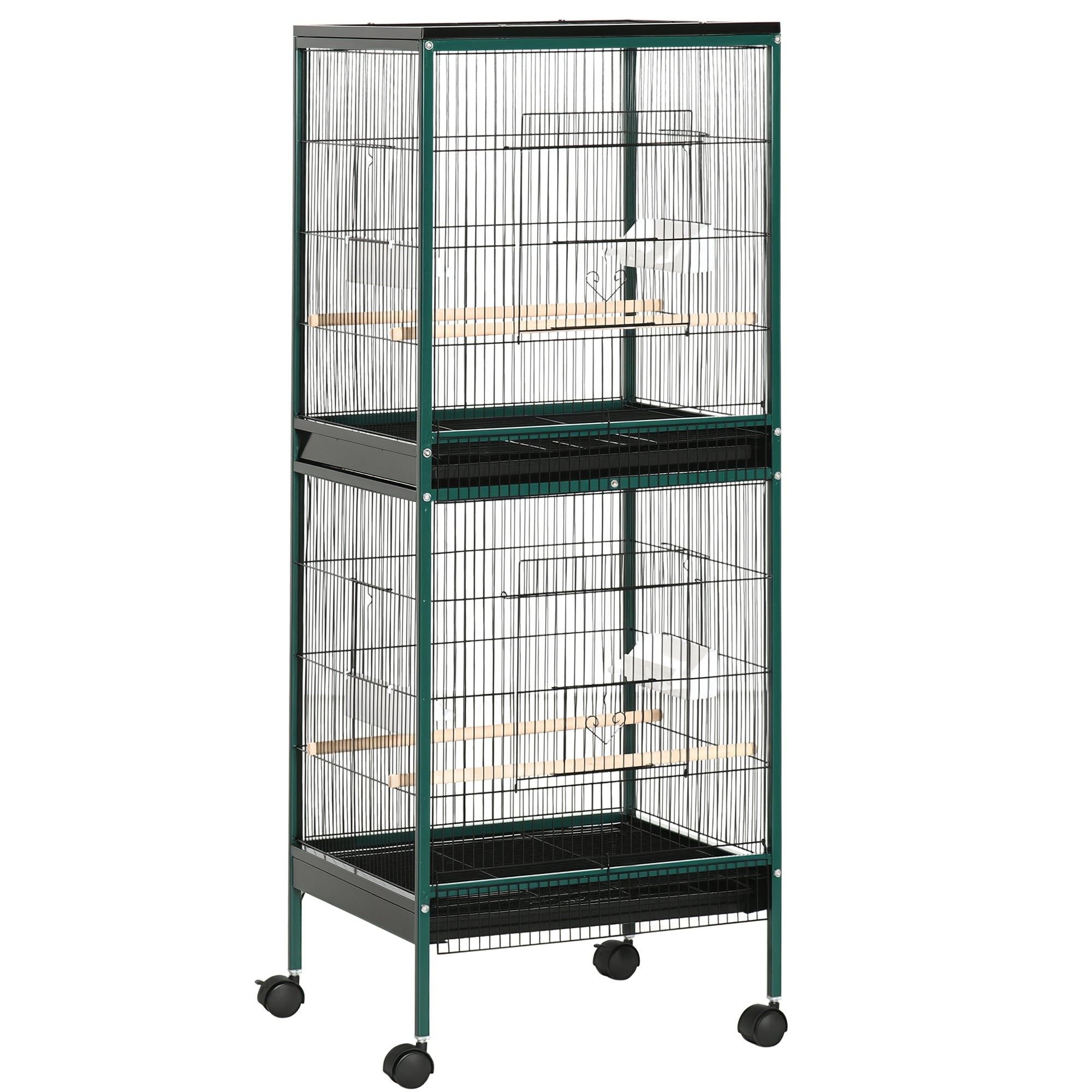 Large Bird Cage with 1.7 ft. Width for Wingspan, Bird Aviary Indoor with Multi-Door Design, Fit for a Canary, Finch, Conure, 55", Green