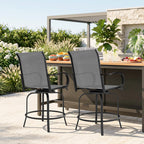 Outdoor Bar Stools Set of 2, 360° Swivel Bar Height Chairs, 26.75" x 29.5" x 48.5", Gray