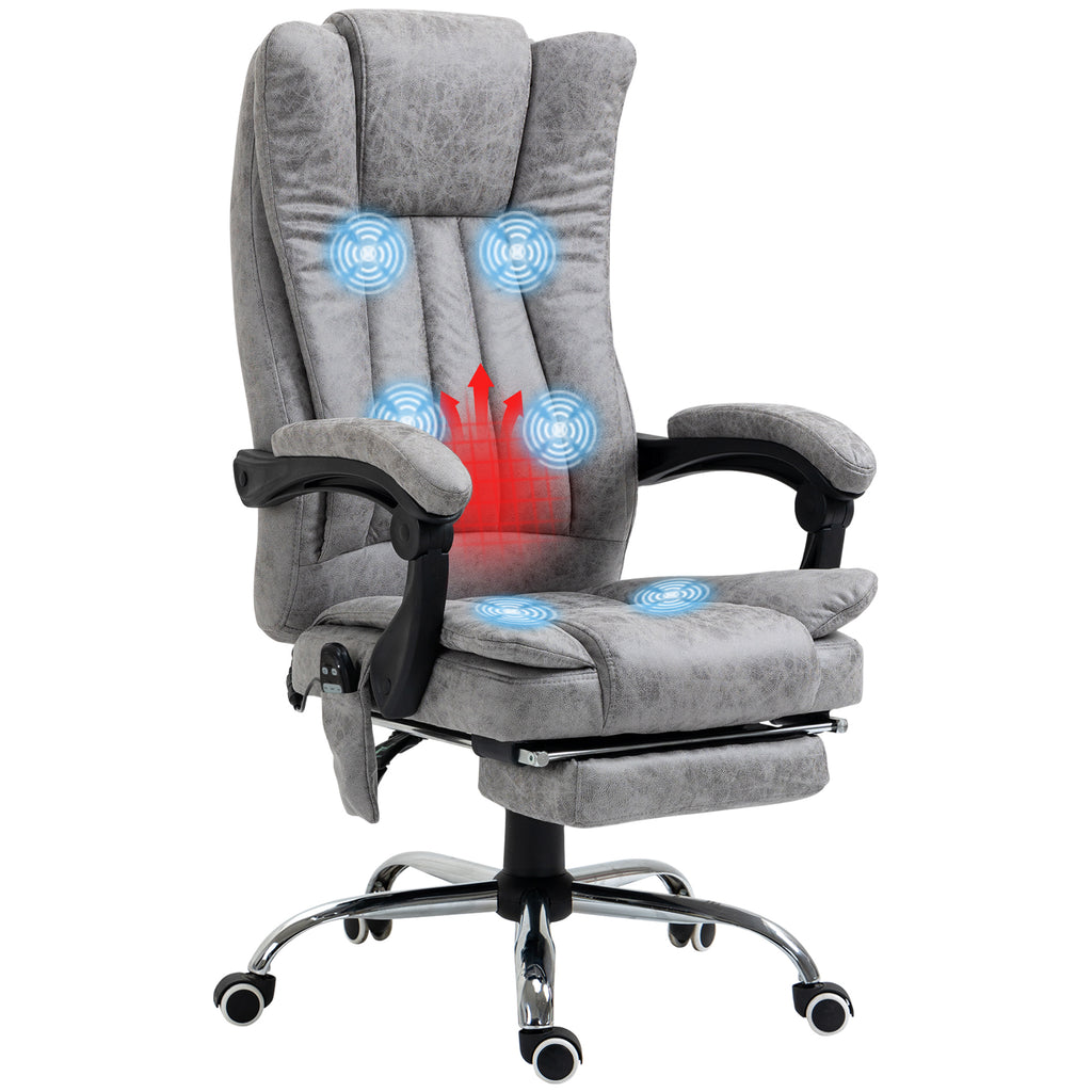 Massage Office Chair with 6 Points and Heat, Reclining Computer Chair with Adjustable Height and Footrest, Gray